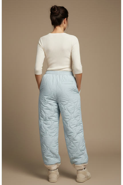 Pantalon Parachute Matelassé Bleu Ciel Ample Doublé Polaire - Polyester - vue 2