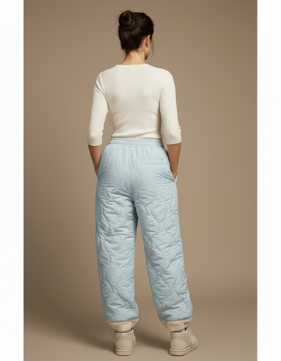 Pantalon Parachute Matelassé Bleu Ciel Ample Doublé Polaire - Polyester - vue 2