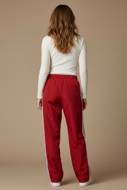Pantalon Parachute Rouge Ample Rayures Sport - Polyester - vue 2