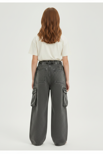 Pantalon Parachute Gris Ample Cargo Enfant - Jean - vue 2