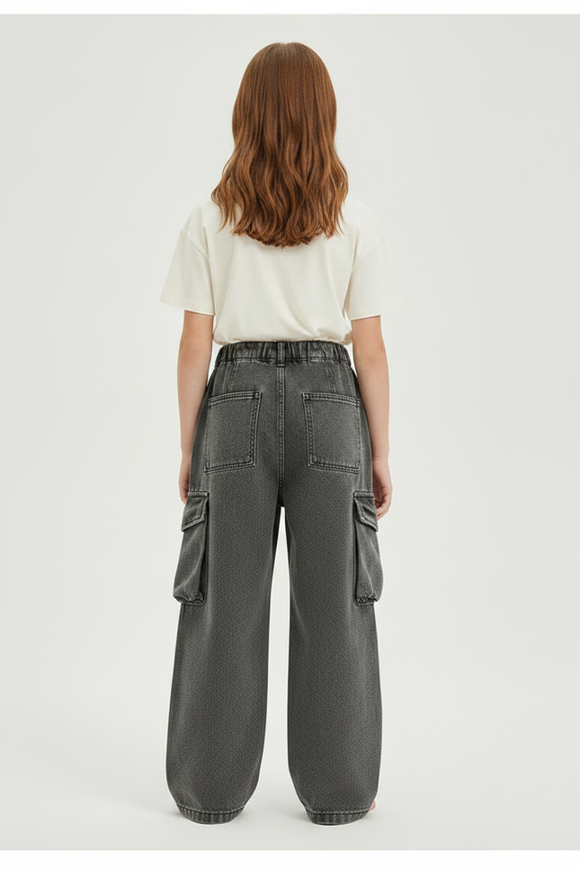 Pantalon Parachute Gris Ample Cargo Enfant - Jean - vue 2