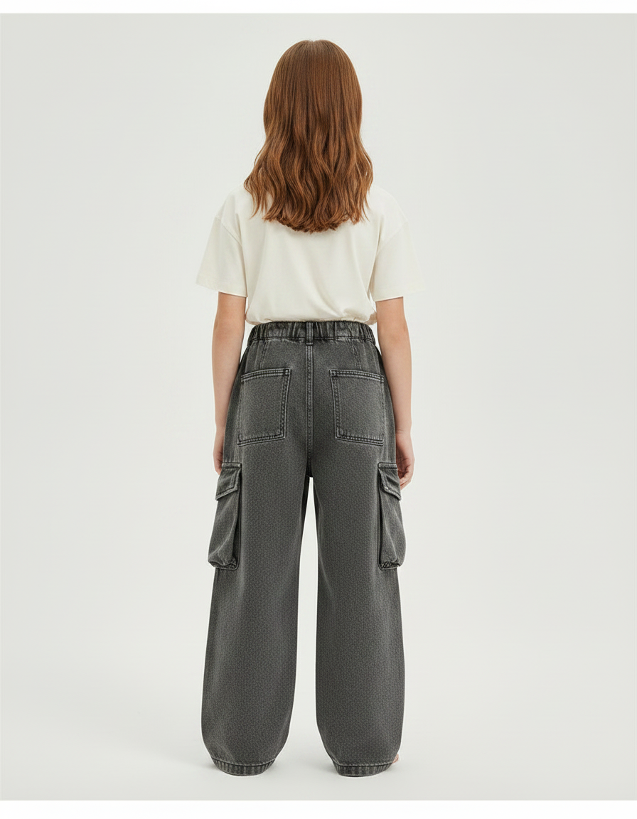 Pantalon Parachute Gris Ample Cargo Enfant - Jean - vue 2