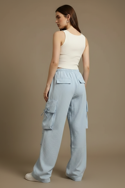 Pantalon Parachute Bleu Clair Cargo Ample Décontracté - Coton - vue 2