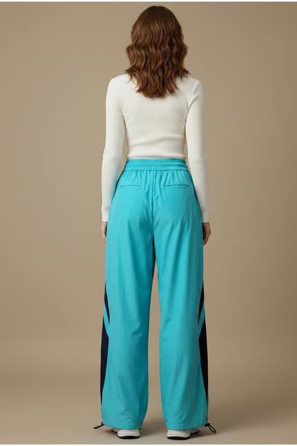 Pantalon Parachute Bleu Ample Décontracté Femme Sport - Polyester - vue 2