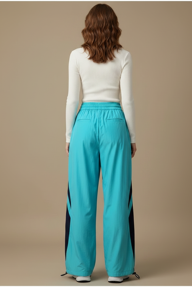 Pantalon Parachute Bleu Ample Décontracté Femme Sport - Polyester - vue 2