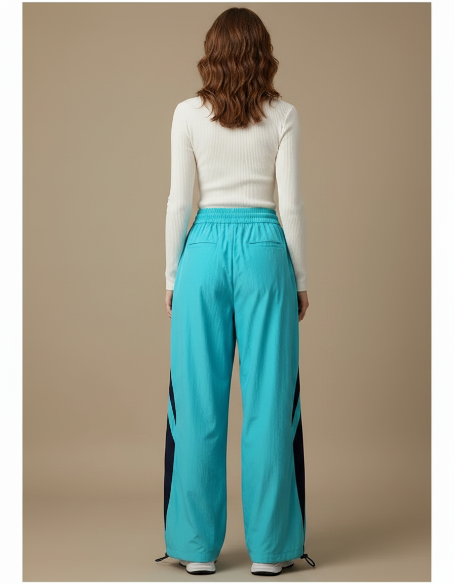 Pantalon Parachute Bleu Ample Décontracté Femme Sport - Polyester - vue 2