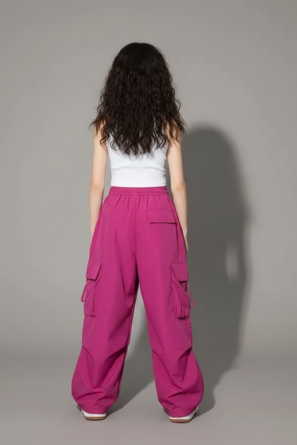 Pantalon Parachute Fuschia Ample Cargo Enfant Fille - Rose Polyester - vue 2