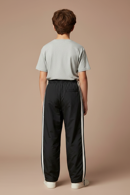 Pantalon Parachute Noir Ample Sportif Garçon Bandes Blanches - Polyester - vue 2
