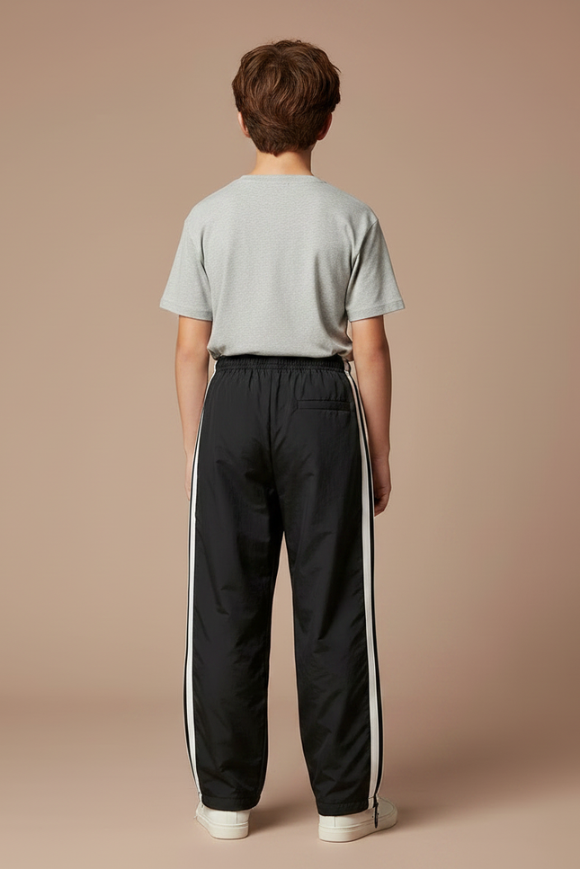 Pantalon Parachute Noir Ample Sportif Garçon Bandes Blanches - Polyester - vue 2