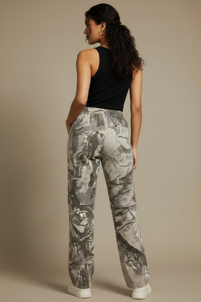 Pantalon Parachute Camouflage Imprimé Ample Décontracté Fluide - Coton - vue 2