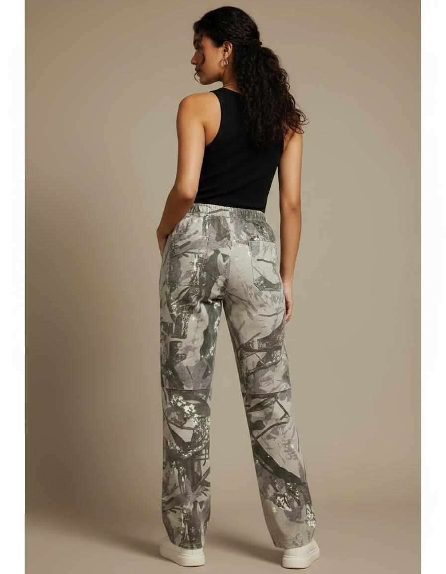 Pantalon Parachute Camouflage Imprimé Ample Décontracté Fluide - Coton - vue 2