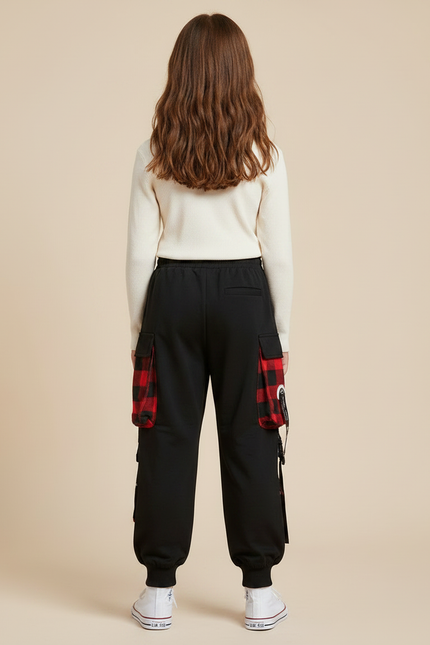 Pantalon Parachute Noir Cargo Ample Rouge Streetwear - Molleton - vue 2