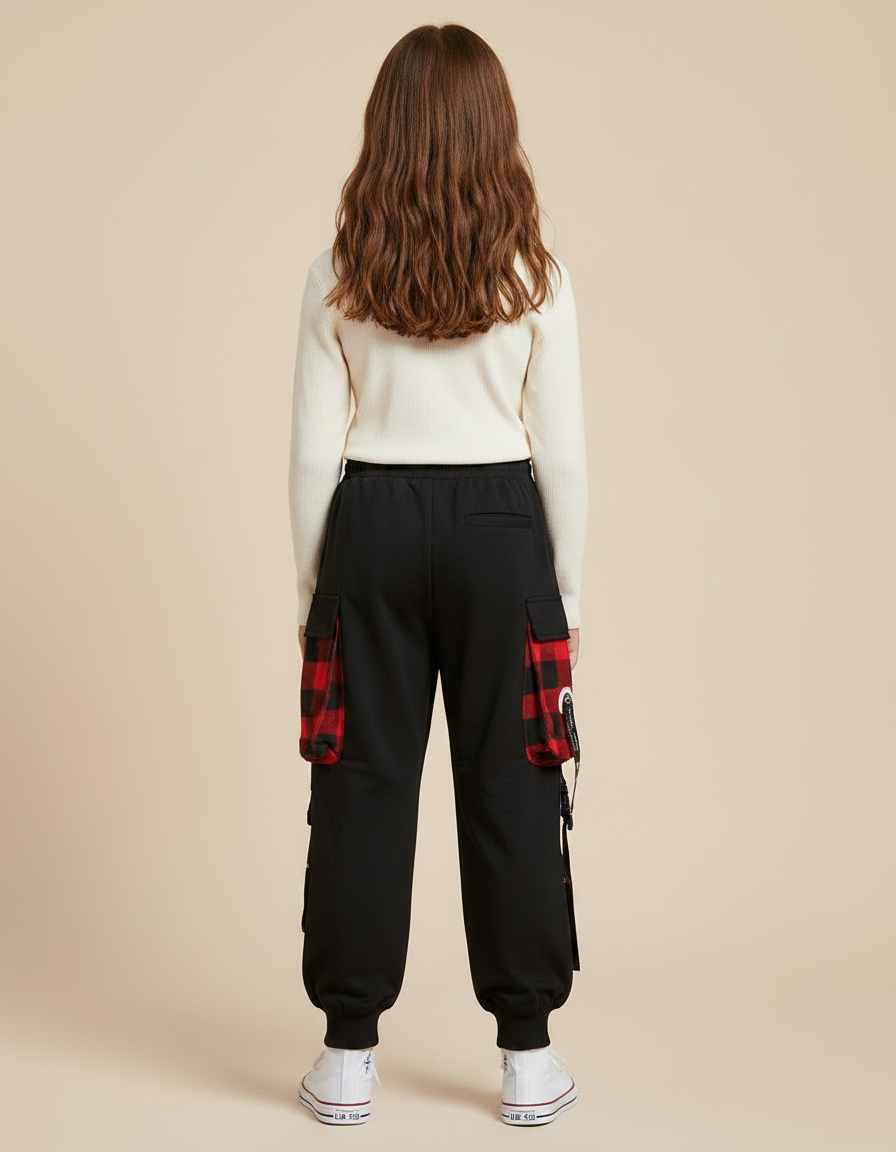 Pantalon Parachute Noir Cargo Ample Rouge Streetwear - Molleton - vue 2