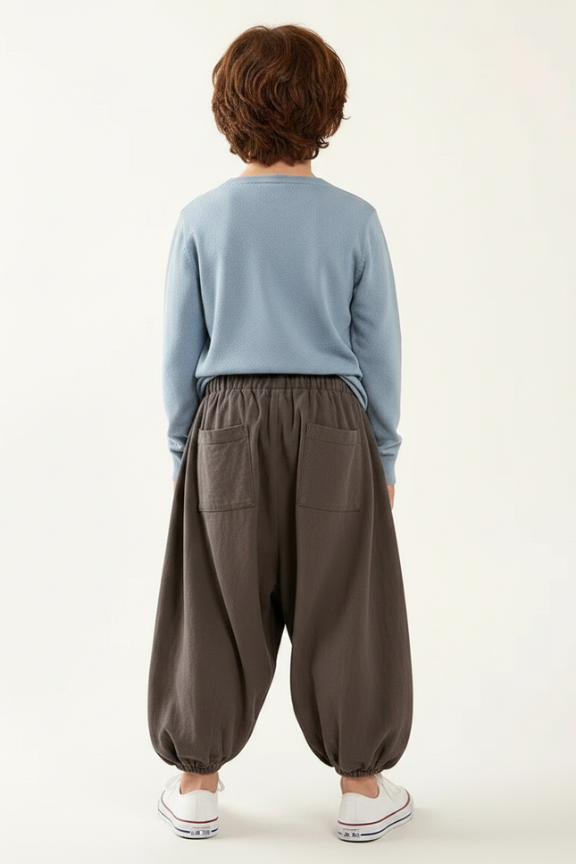 Pantalon Parachute Gris Ample Coton Enfant Garçon - vue 2
