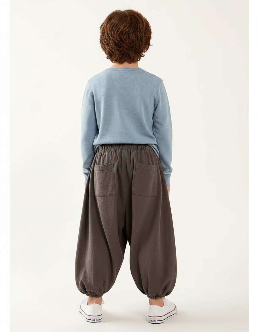 Pantalon Parachute Gris Ample Coton Enfant Garçon - vue 2