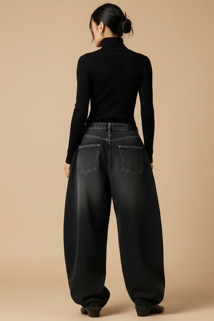 Pantalon Parachute Noir Délavé Ample Denim Femme - Jean - vue 2