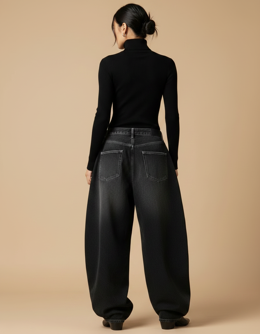 Pantalon Parachute Noir Délavé Ample Denim Femme - Jean - vue 2
