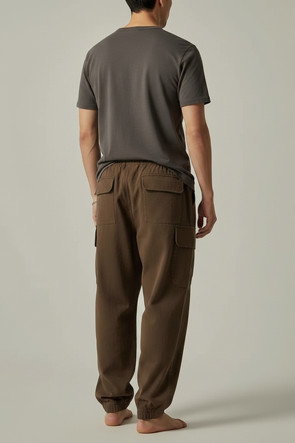 Pantalon Parachute Marron Ample Cargo Décontracté Homme - Coton - vue 2