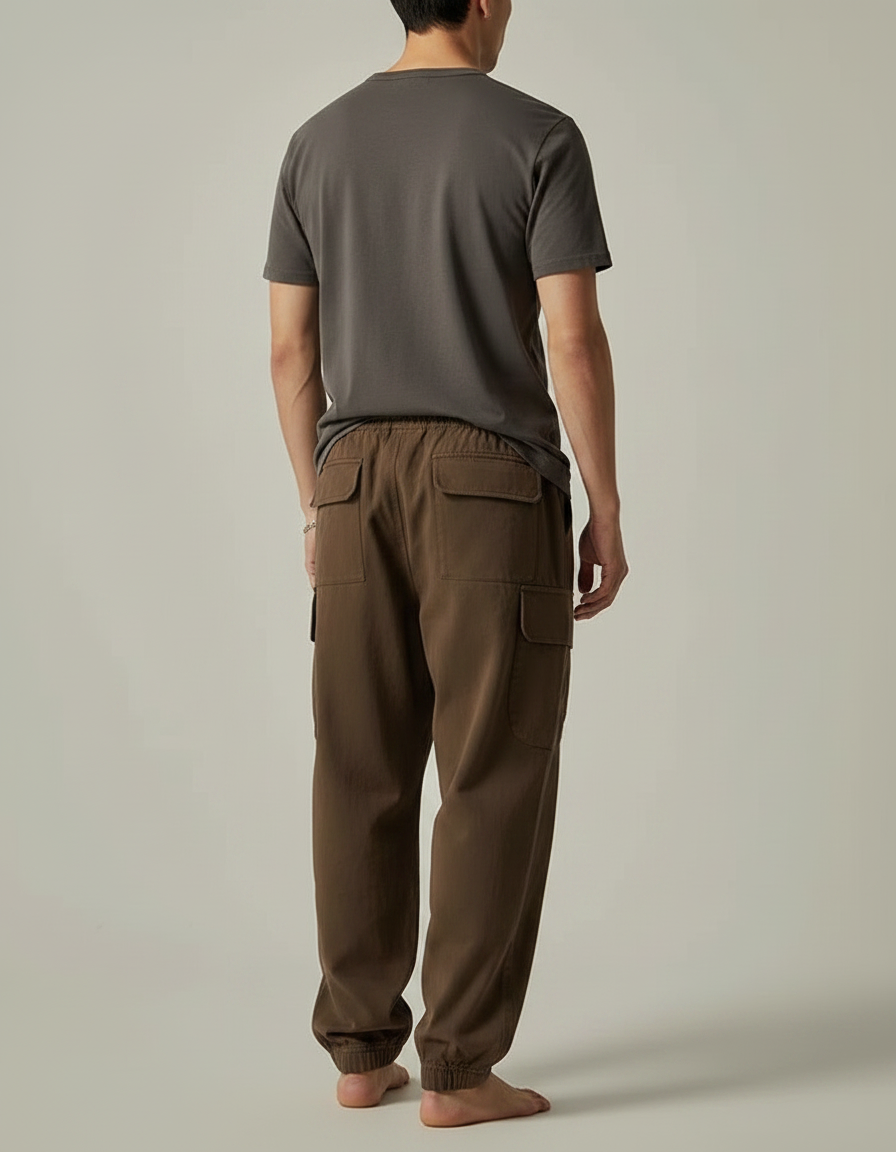 Pantalon Parachute Marron Ample Cargo Décontracté Homme - Coton - vue 2