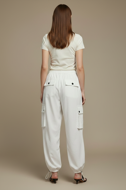 Pantalon Parachute Blanc Cargo Taille Haute Femme - Polyester - vue 2