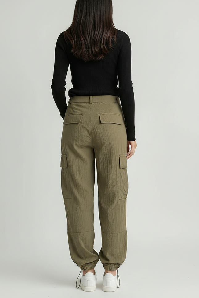 Pantalon Parachute Kaki Ample Cargo Côtelé Femme - Polyester - vue 2