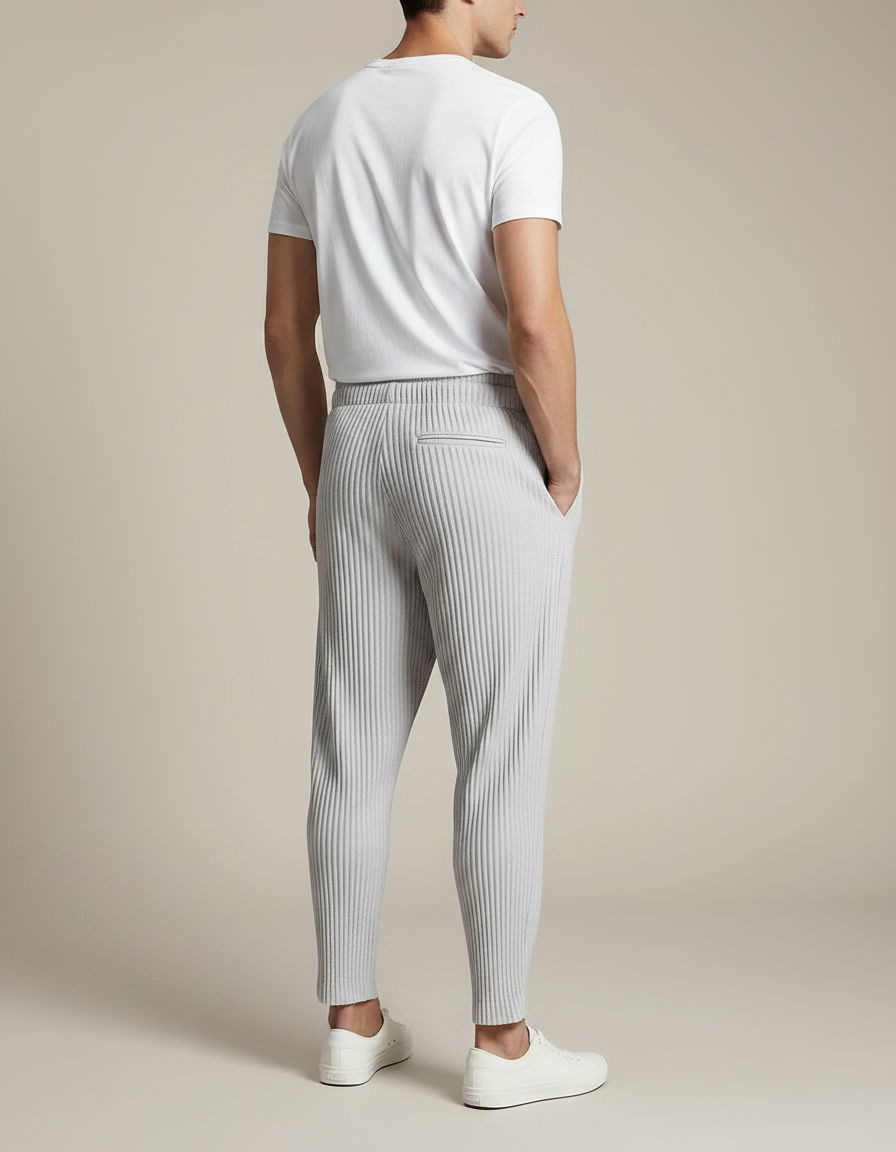 Pantalon Parachute Plissé Gris Ample Casual Homme - Polyester - vue 2