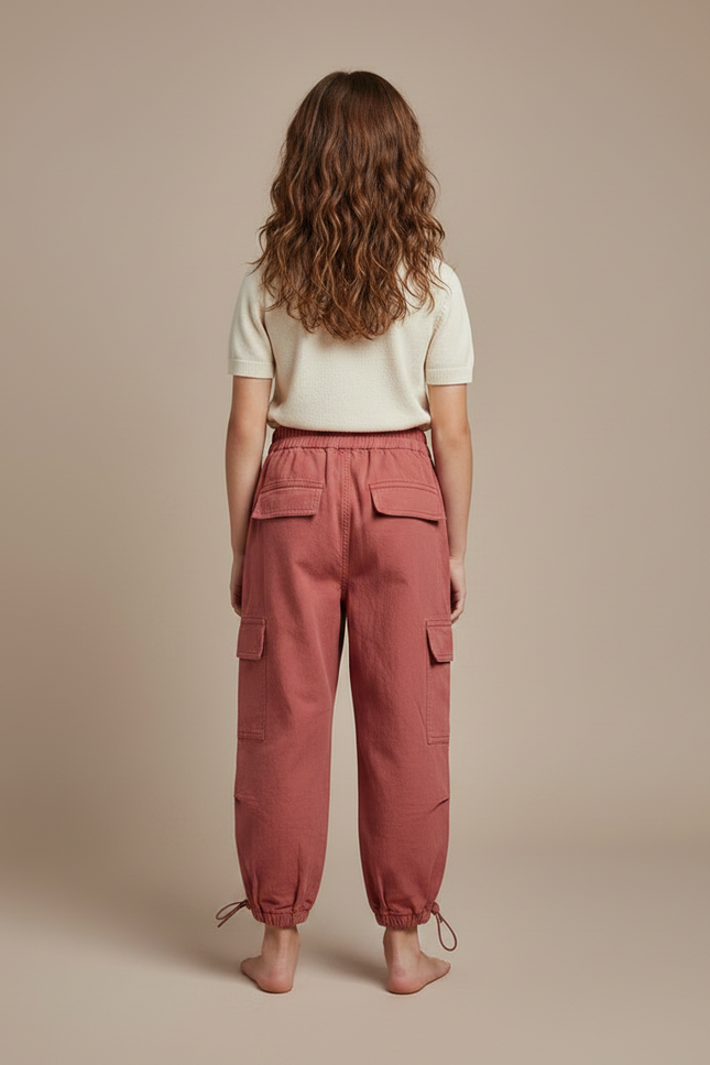Pantalon Parachute Enfant Cargo Coton Ample Rose - vue 2