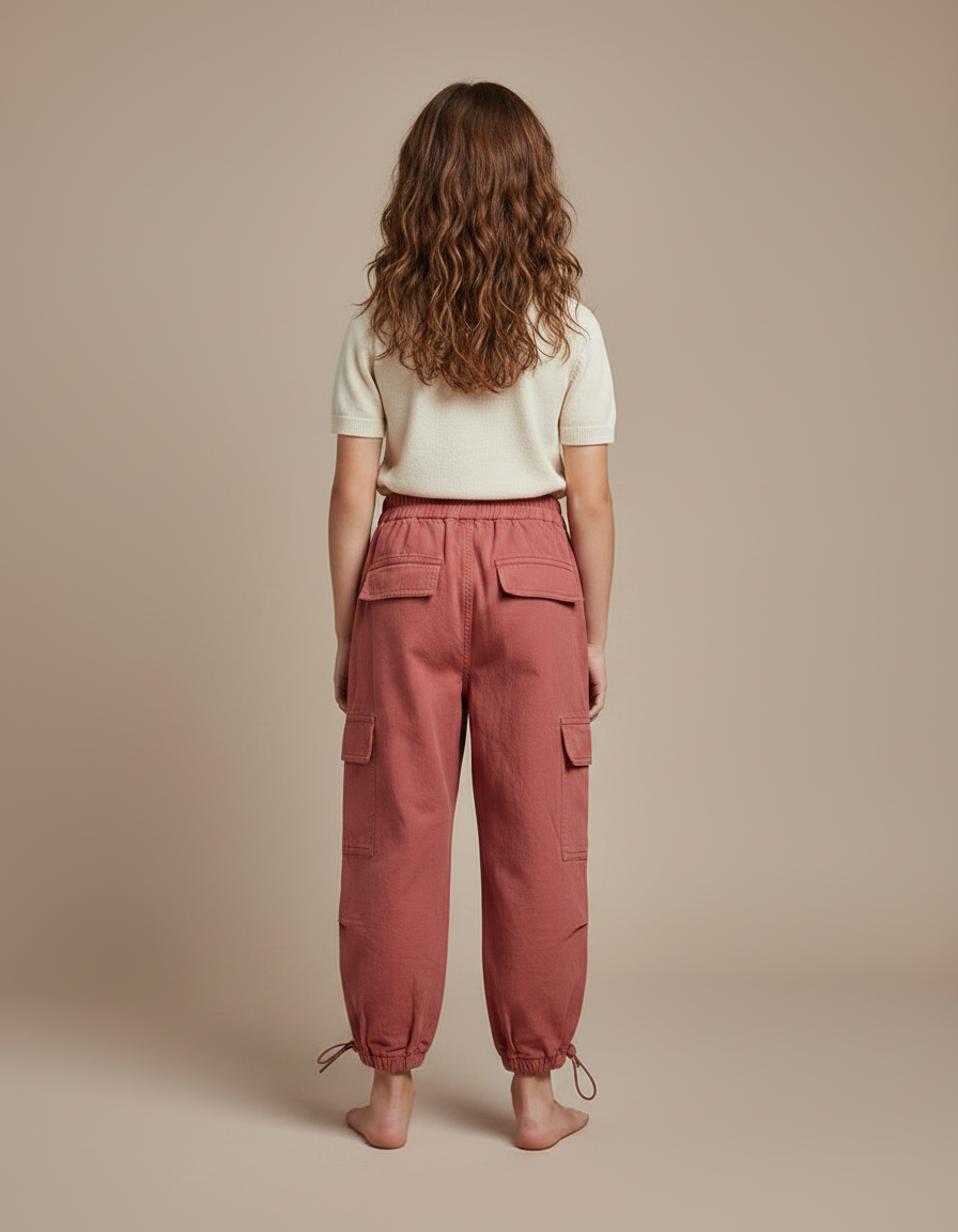 Pantalon Parachute Enfant Cargo Coton Ample Rose - vue 2