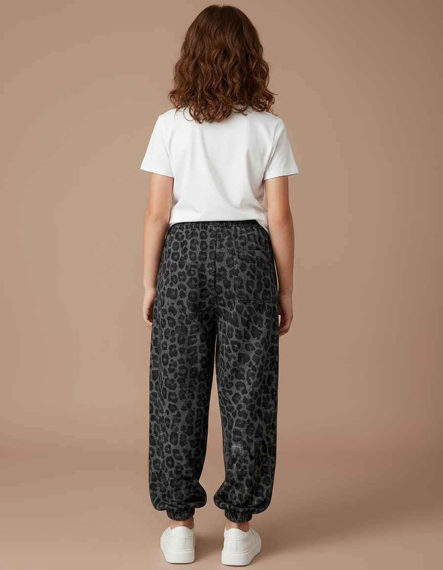 Pantalon Parachute Léopard Gris Ample Coton Enfant - Molleton - vue 2