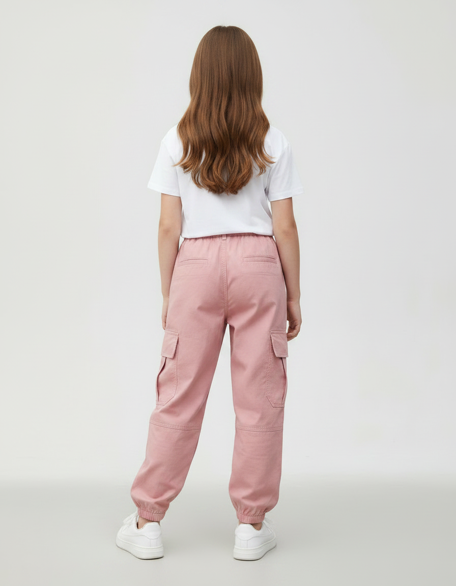 Pantalon Parachute Rose Cargo Ample Coton Enfant - vue 2