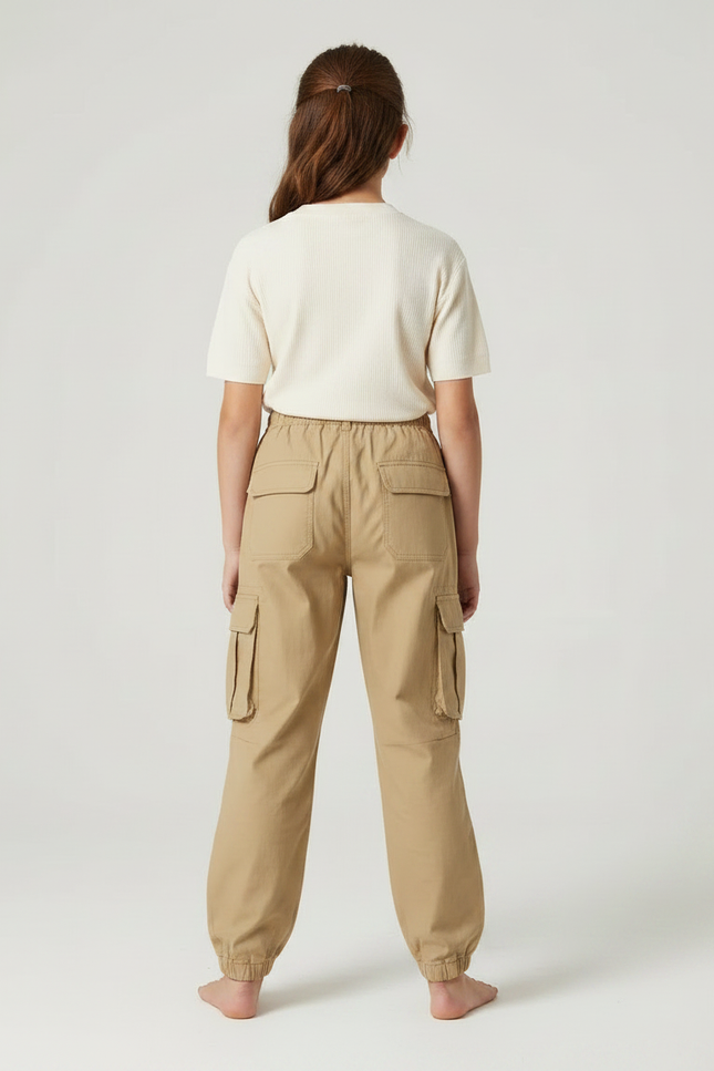 Pantalon Parachute Fille Kaki Cargo - Beige Toile - vue 2