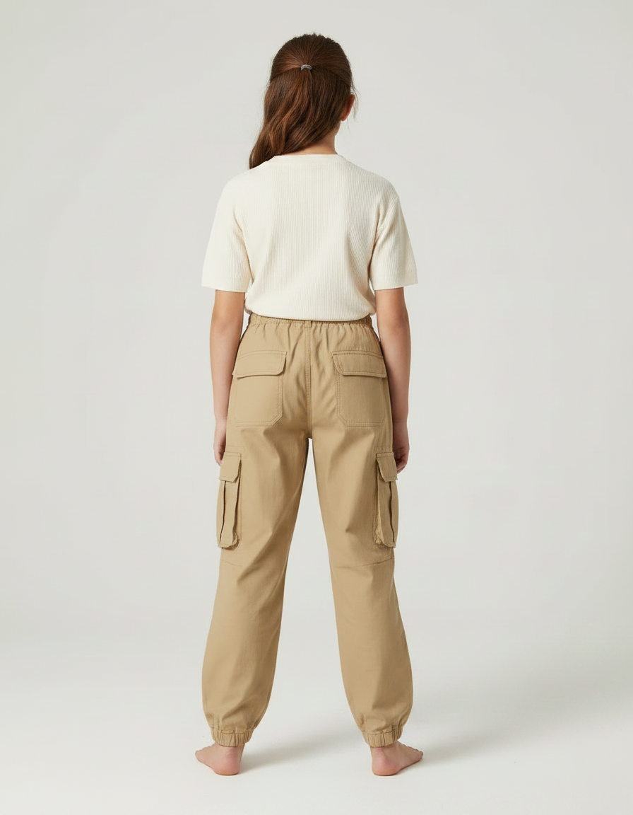 Pantalon Parachute Fille Kaki Cargo - Beige Toile - vue 2