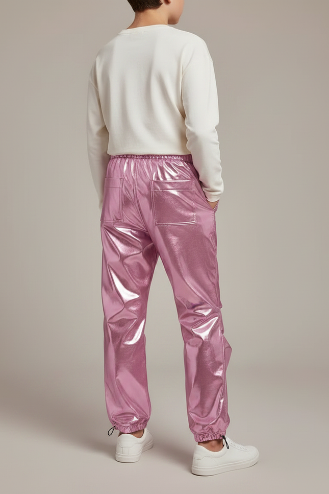 Pantalon Parachute Rose Métallique Ample Brillant Enfant - Polyester - vue 2