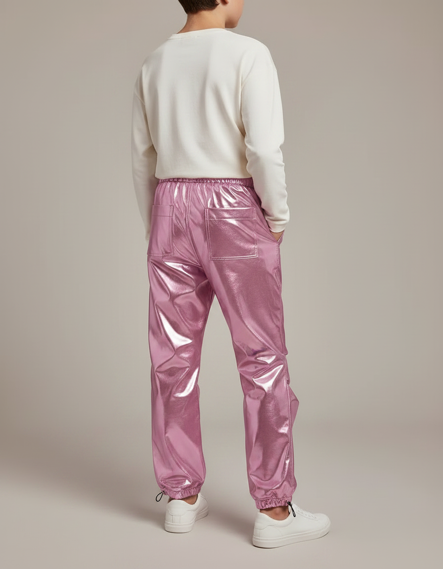 Pantalon Parachute Rose Métallique Ample Brillant Enfant - Polyester - vue 2