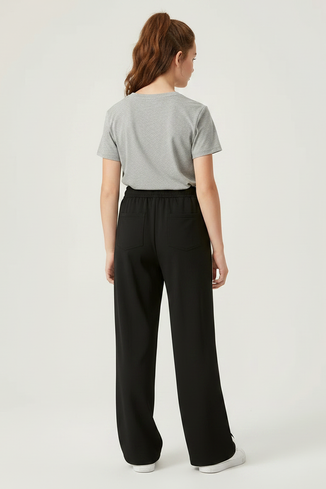 Pantalon Parachute Noir Ample Rayures Blanches Fille - Polyester - vue 2