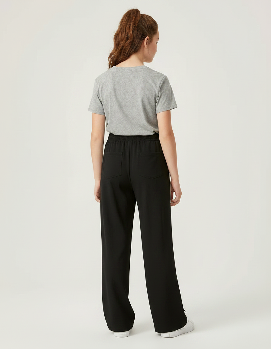 Pantalon Parachute Noir Ample Rayures Blanches Fille - Polyester - vue 2