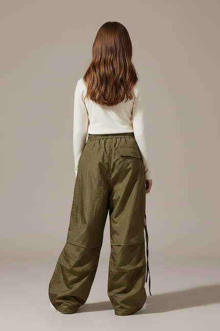 Pantalon Parachute Kaki Ample Streetwear Fille - Polyester - vue 2