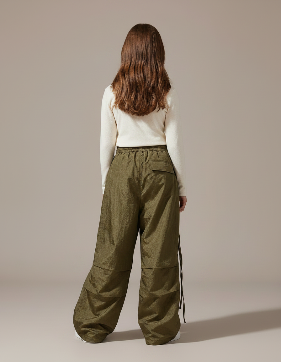 Pantalon Parachute Kaki Ample Streetwear Fille - Polyester - vue 2