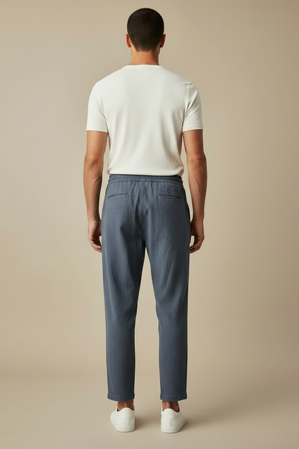 Pantalon Parachute Bleu Coton Lin Ample Décontracté Homme - vue 2