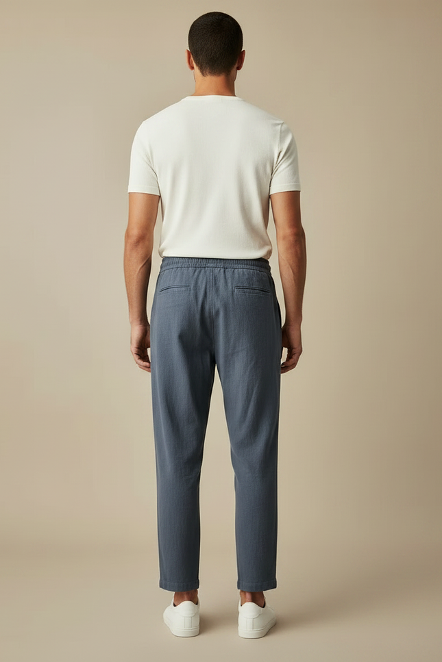 Pantalon Parachute Bleu Coton Lin Ample Décontracté Homme - vue 2