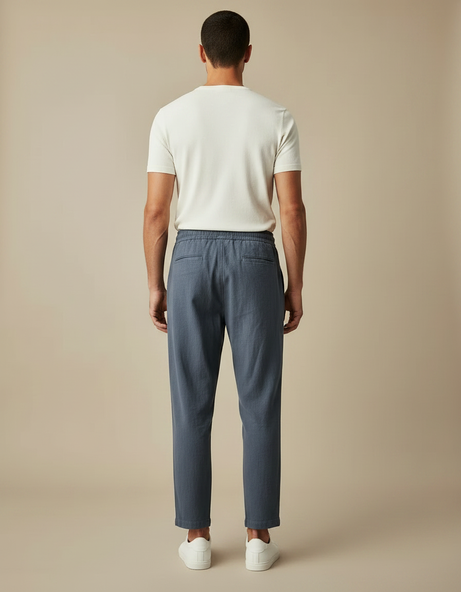 Pantalon Parachute Bleu Coton Lin Ample Décontracté Homme - vue 2