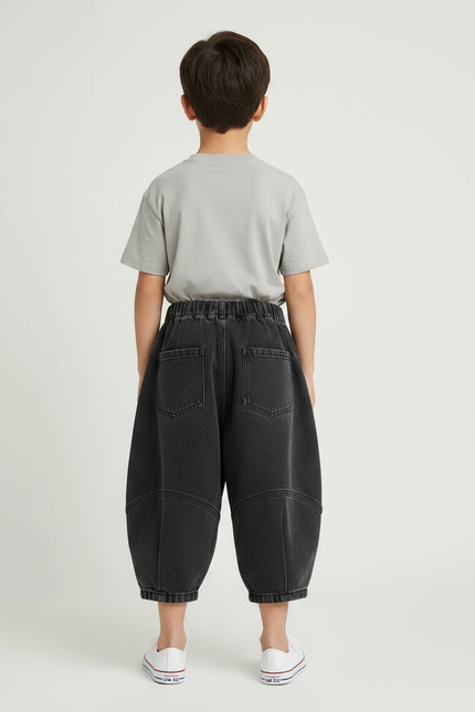 Pantalon Parachute Noir Denim Ample Garçon Décontracté - Jean - vue 2