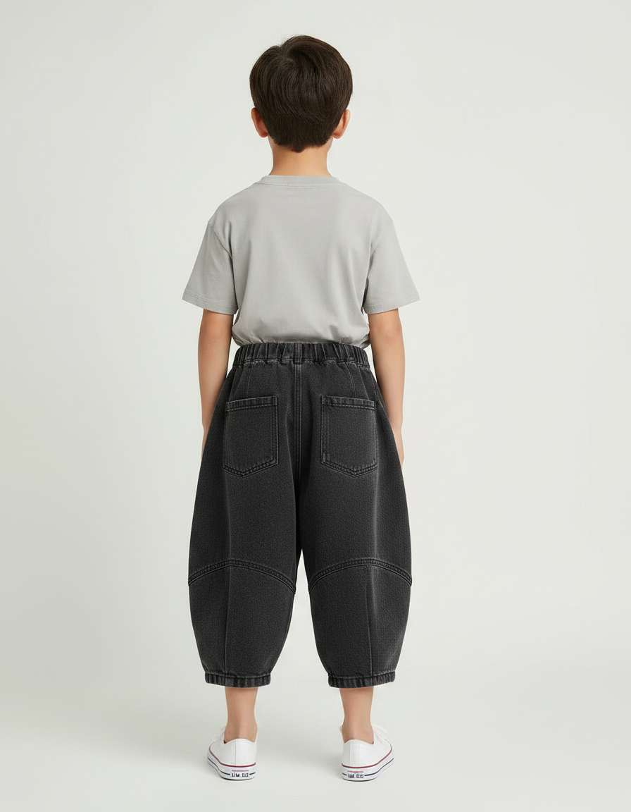 Pantalon Parachute Noir Denim Ample Garçon Décontracté - Jean - vue 2