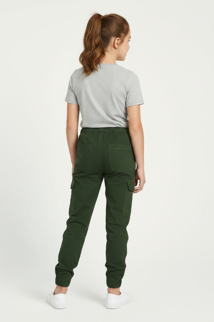 Pantalon Parachute Vert Kaki Cargo Coton Fille - vue 2