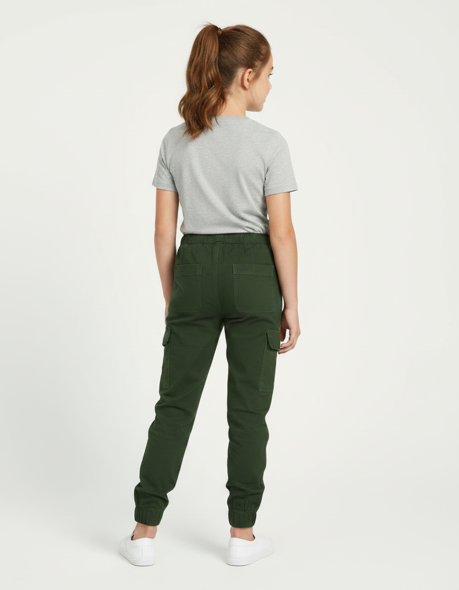 Pantalon Parachute Vert Kaki Cargo Coton Fille - vue 2