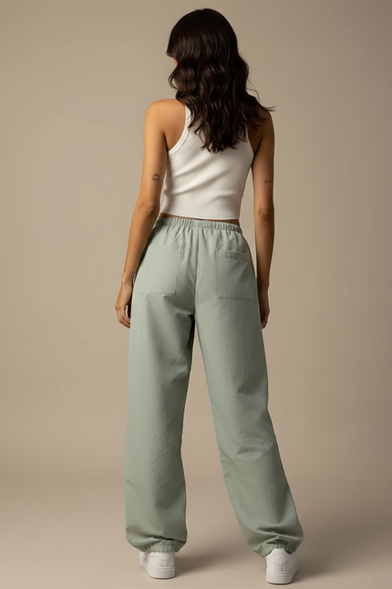 Pantalon Parachute Vert Ample Décontracté Femme - Polyester - vue 2