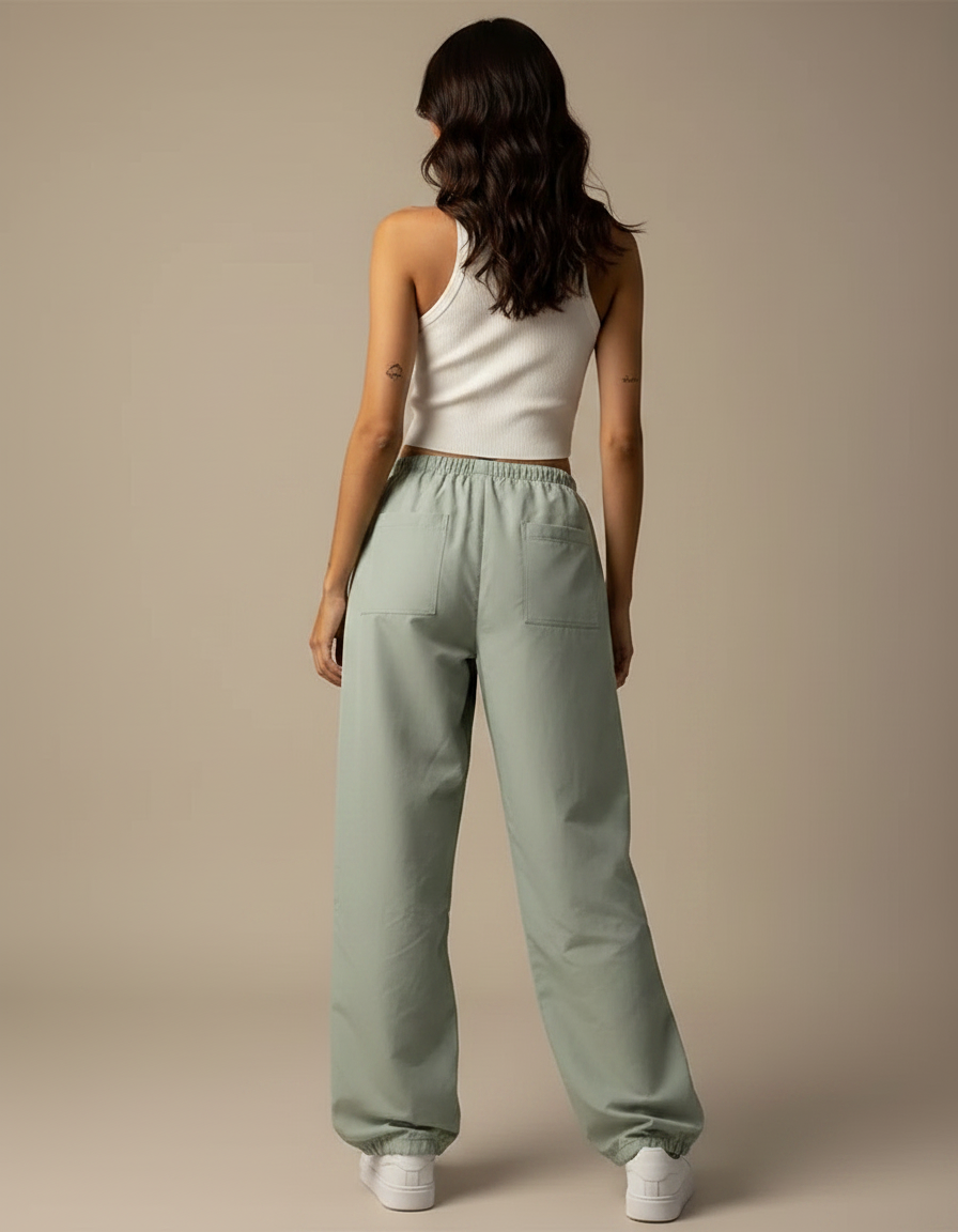 Pantalon Parachute Vert Ample Décontracté Femme - Polyester - vue 2