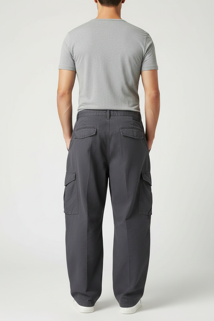 Pantalon Parachute Gris Ample Cargo Multipoches Homme - Toile - vue 2