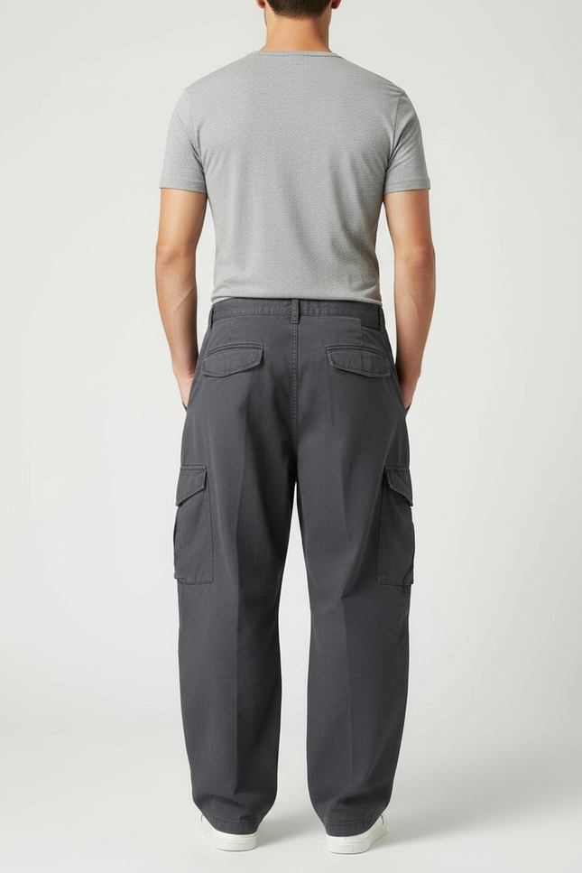 Pantalon Parachute Gris Ample Cargo Multipoches Homme - Toile - vue 2