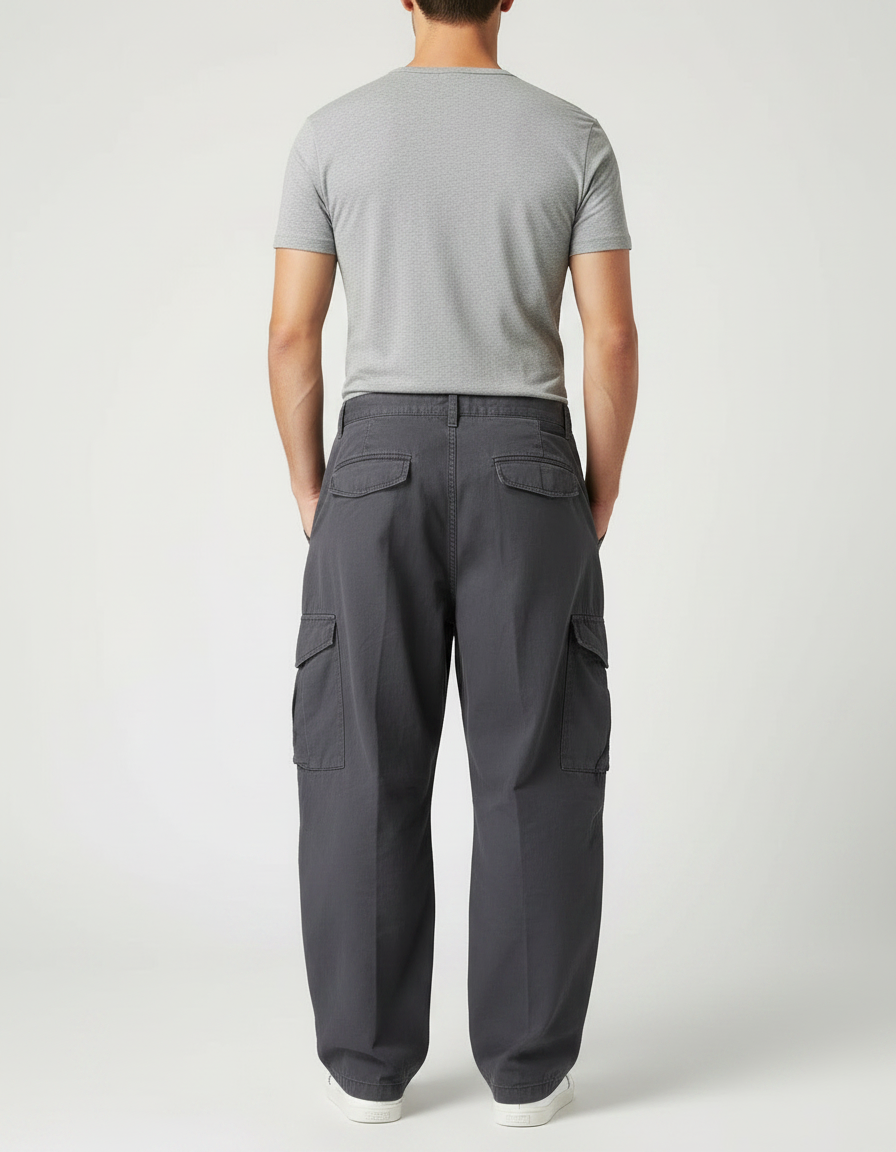 Pantalon Parachute Gris Ample Cargo Multipoches Homme - Toile - vue 2